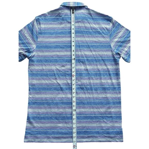johnnie-O Polo Shirt Men Large Blue Striped Performance Stretch UPF50 Golf - Picture 6 of 10